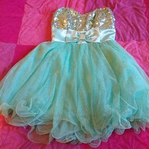 Blue Sparkly Short Prom Dress